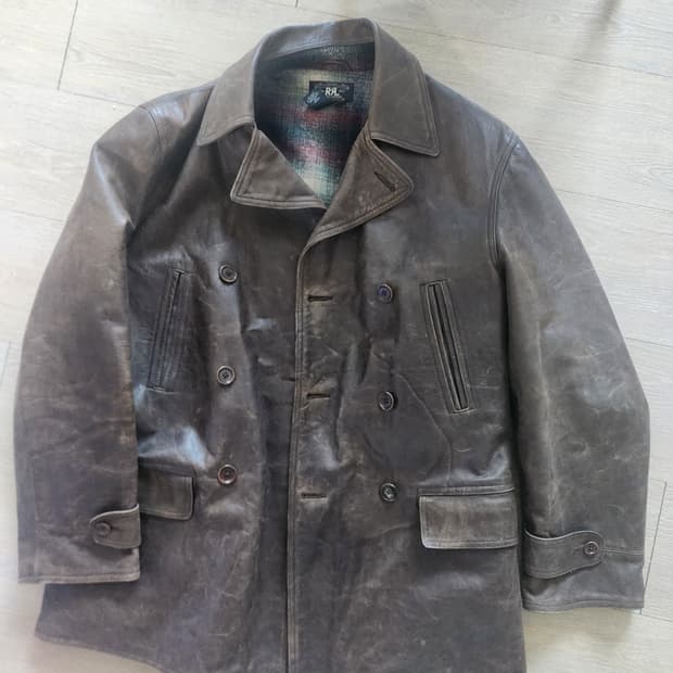 Rrl 더블알엘 브라운 레더 피코트 M