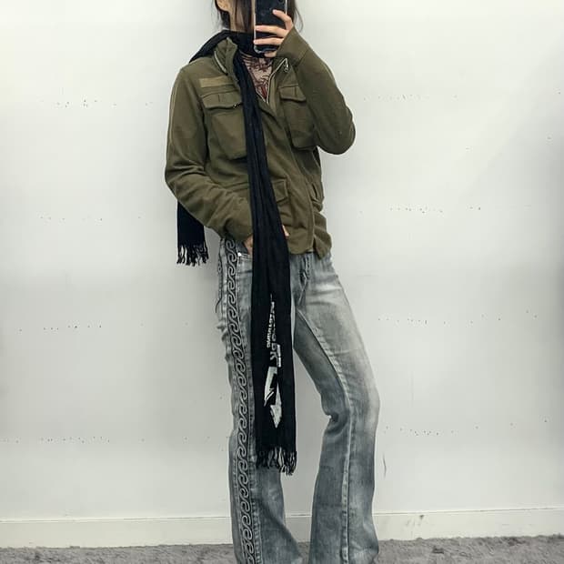 사이드 디테일 부츠컷 그레이 데님