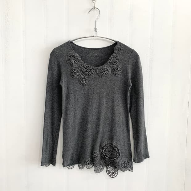 Charcoal Crochet Detail Long Sleeve