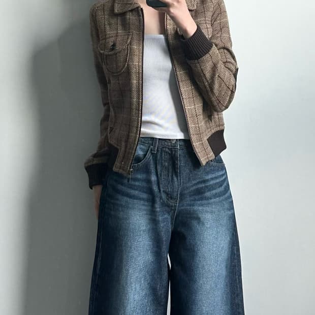 Vintage 빈티지 체크 블루종 자켓