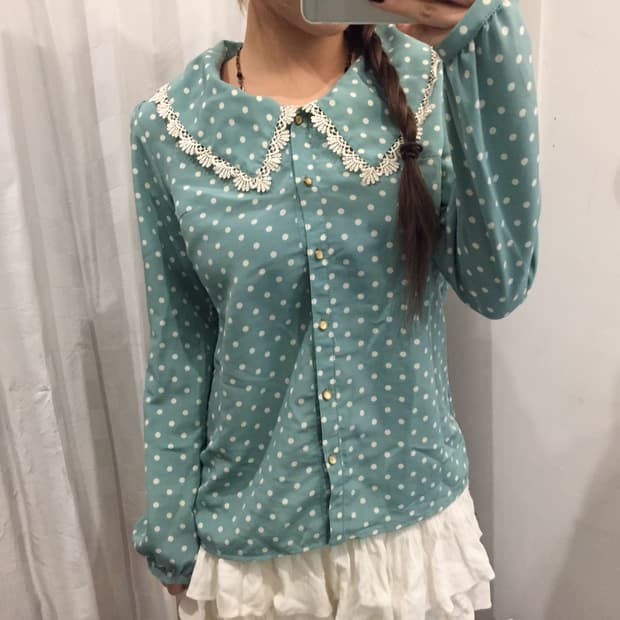 Pendora 판도라 히메갸루 민트 도트 카라 블라우스