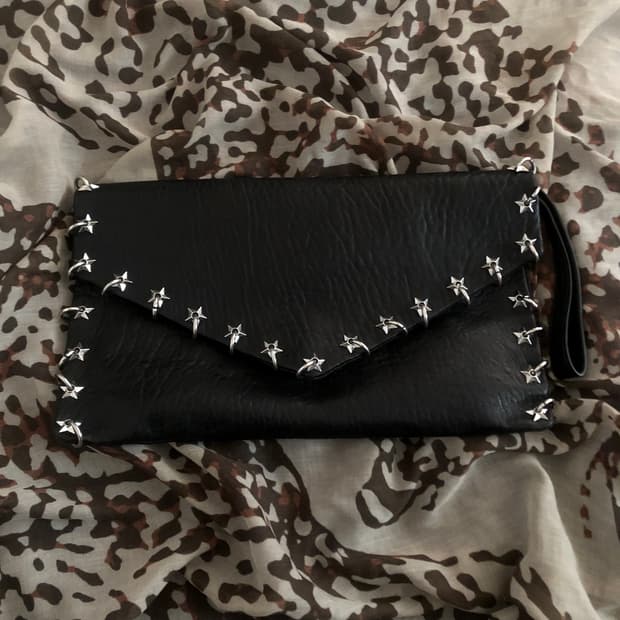 ASH 아쉬 스터드 피어스 트리밍 리얼 레더 클러치 빈티지 갸루 펑크