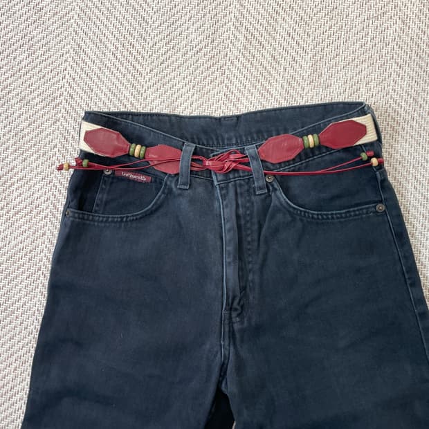 빈티지 웨스턴 비즈 스트랩 웨빙 벨트 