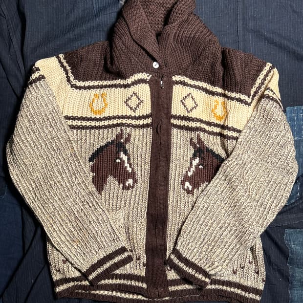 (70s 라이트닝지퍼) 70s Caldwell 홀스패턴 코위찬 스웨터 L