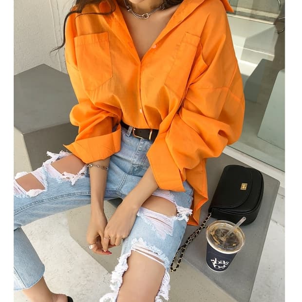 (새옷) 오렌지 루즈핏 셔츠