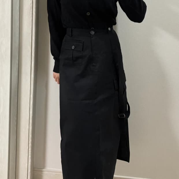 블랙 카고 롱 스커트