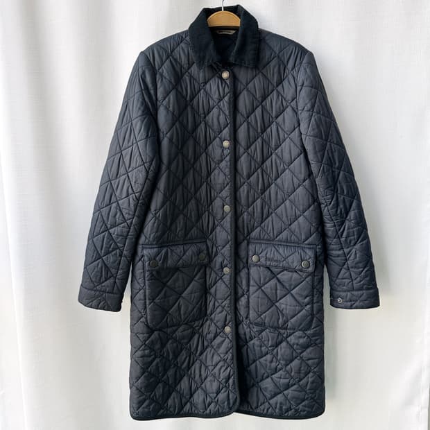 바버 롱 퀼팅 자켓 네이비 UK 10 사이즈(90)