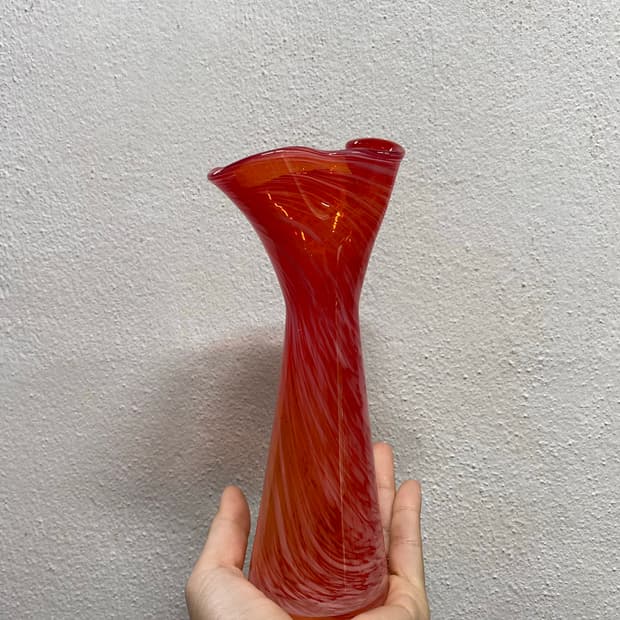 일본 유리공예 화병 마블 레드