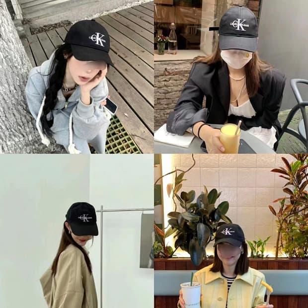 블랙 캘빈클라인 로고 레터링 볼캡 모자 