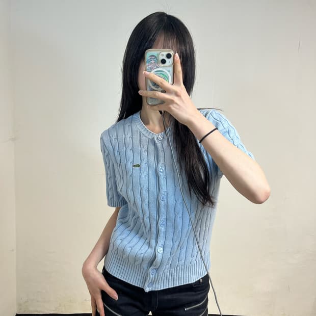 Lacoste sky blue cable knit cardigan