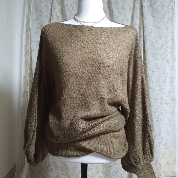 [모리걸] 너드 갈색 벌룬 소매 니트 풀오버