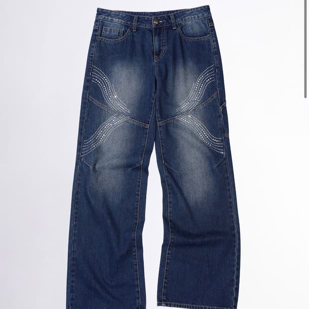 스컬프터 Rhinestone Lowrise Denim Mid Blue S