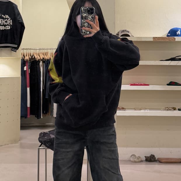 인세인개러지 스켈레톤 바이커 프린팅 후드티 U1700