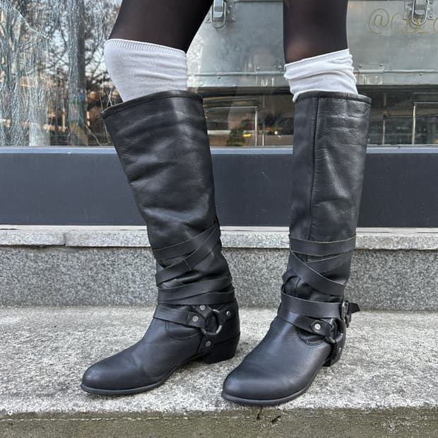 00s 미국 빈티지 가죽 본디지 롱 부츠