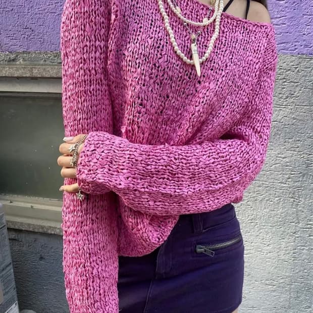 일본 빈티지 짜임 니트 핑크