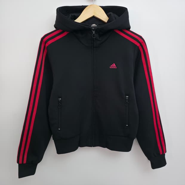[S] 아디다스 블랙 핑크 후드 져지 자켓
