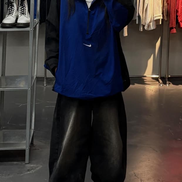 나이키 스우시 올드스쿨 블루블랙 아노락 반집업 자켓A3698