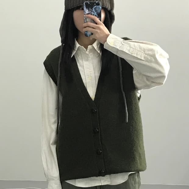 BROOKS BROTHERS 울 그린 조끼 가디건