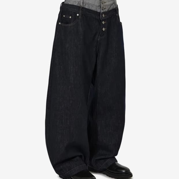 LAYERED WAIST WIDE VOLUME PANTS - INDIGO