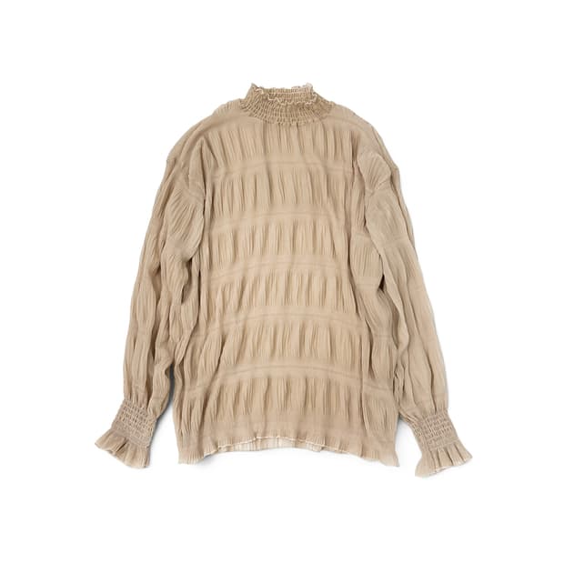 Beige Shirring Loose Fit Top