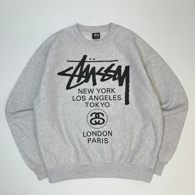 스투시 월드투어 크루넥 애쉬헤더 L