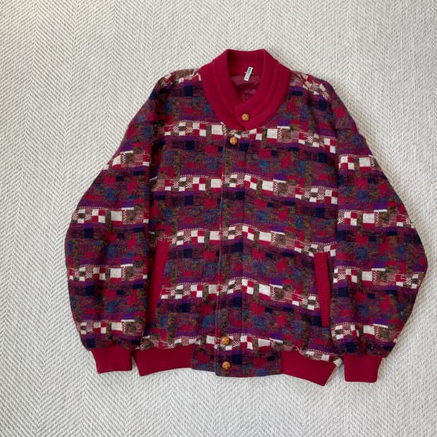 빈티지 멀티 패턴 자카드 니트 자켓