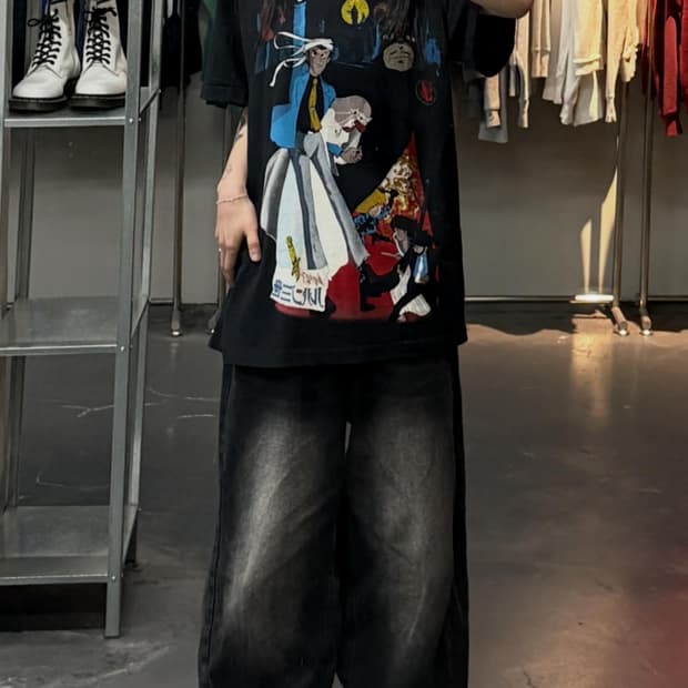 빈티지 루팡 3세 칼리오스트로의 성 애니 그래픽 블랙 반팔 A3767 