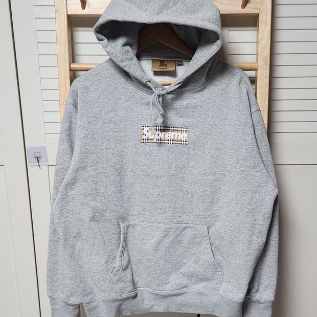 슈프림 X 버버리 박스 로고 후드 헤더 그레이