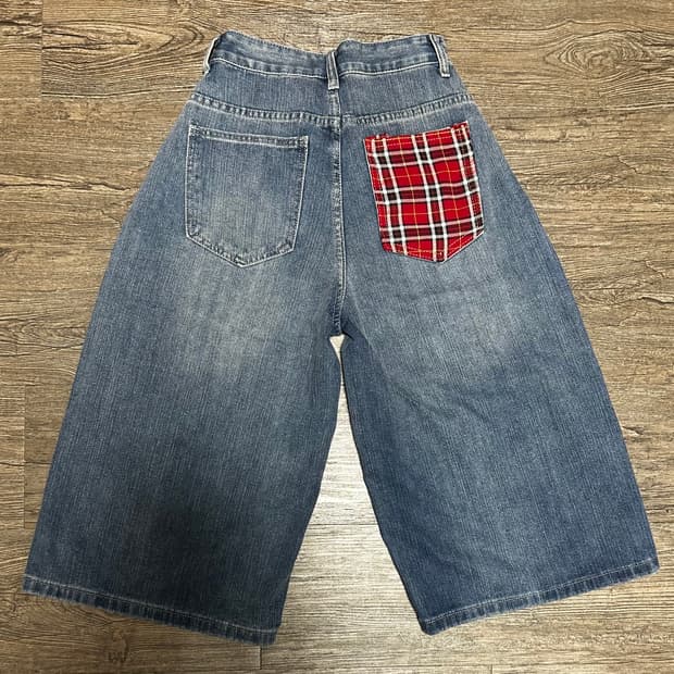 여성 체크 포켓 데님 버뮤다팬츠 (S)