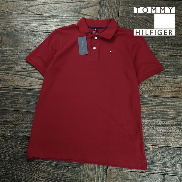 [타미힐피거] (새상품) 로고 자수 카라티 버건디 M20182