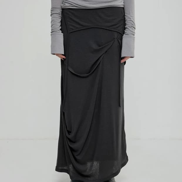 Asymmetrical Draped Long Skirt (FL-263_B