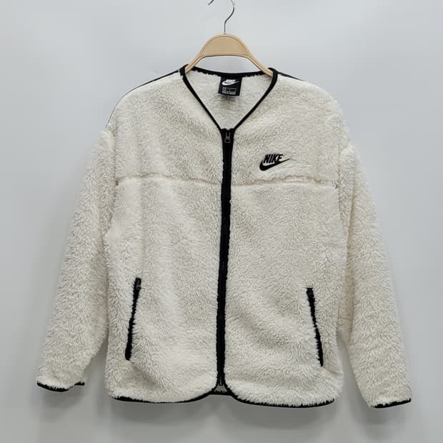 NIKE 나이키 블랙 배색 플리스 노카라 풀집 자켓 / 여 90 (L) 
