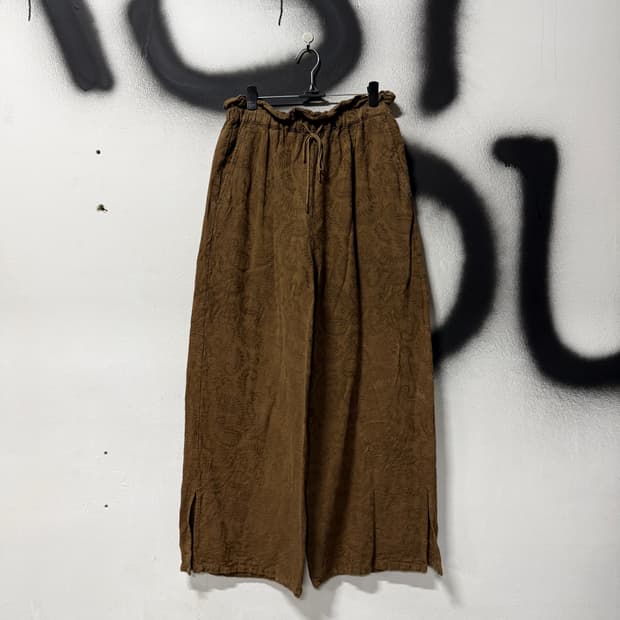 VTG 빈티지 린넨 페이즐리 풀 패턴 밴딩 와이드 팬츠