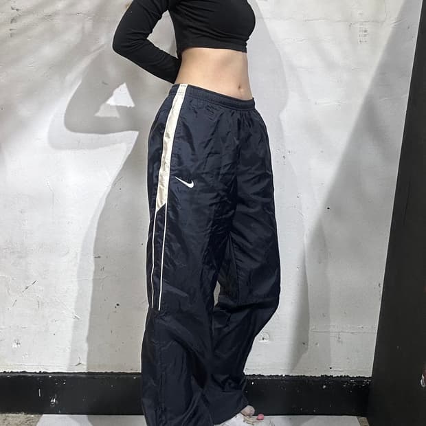 00s 나이키 와이드 네이비 화이트 사이드 라인 트랙 팬츠 M