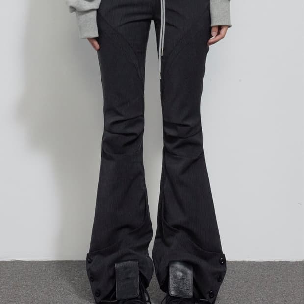 LEG LINE BOOTCUT PANTS, STRIPE BLACK (2)