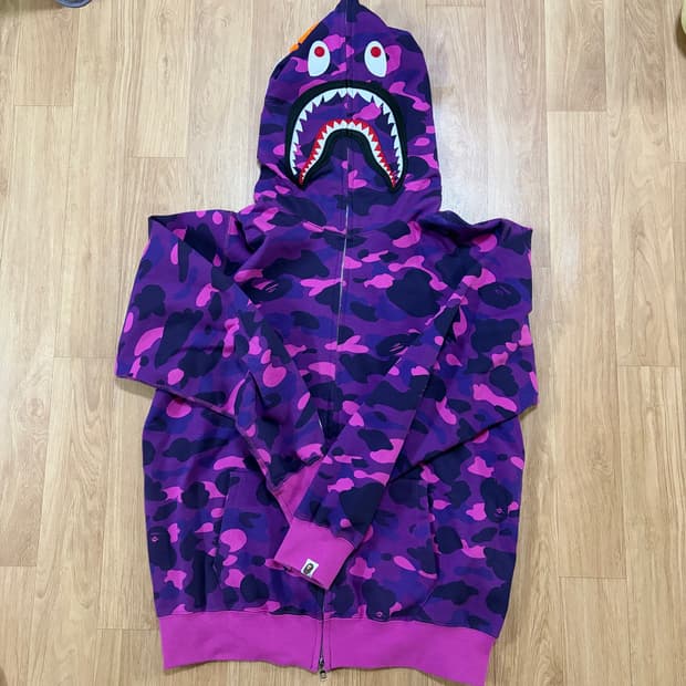 (xxl,2xl)베이프 퍼플 카모 샤크 후드 집업