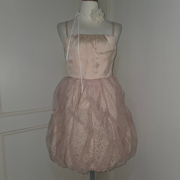 일본빈티지)레이스 라떼히메갸루st 로맨틱 웨딩 샤튤 벌룬 파티미니드레스