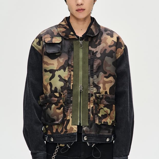 앤더슨벨 CAMOUFLAGE ZIP-UP DENIM JACKET