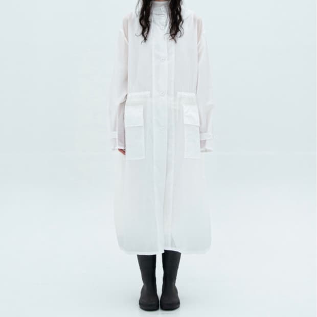 오브헤덴 Hazy hood long coat (white)