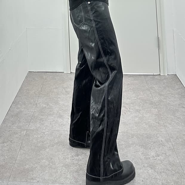 Project wave fake leather coating pants