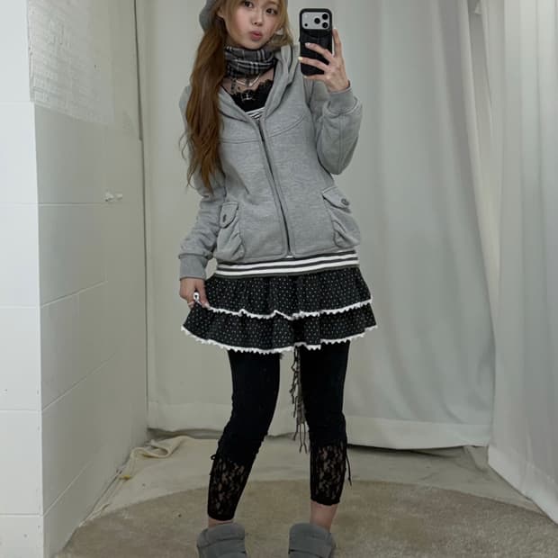 무채색 도트 괴짜 니혼진 7부레깅스 코디세트