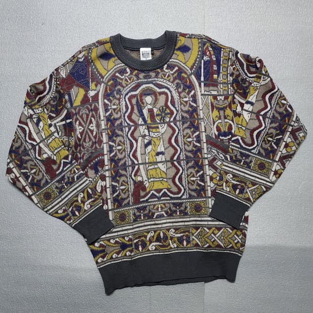 빈티지 Modigliani 스테인드글라스 패턴 니트 스웨터