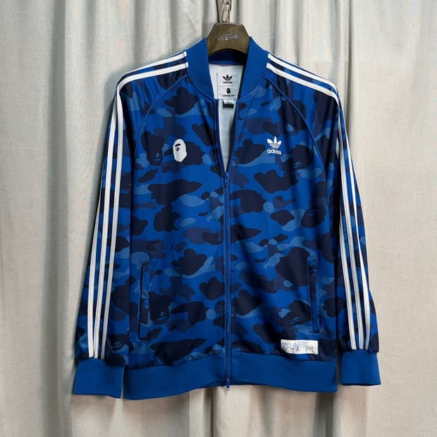 XL 아디다스 x 베이프(BAPE) 콜라보 올오버 카모 트랙탑 져지 블루