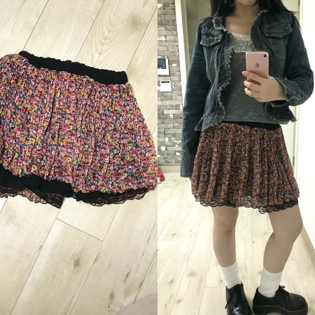 flower black lace pleats skirt