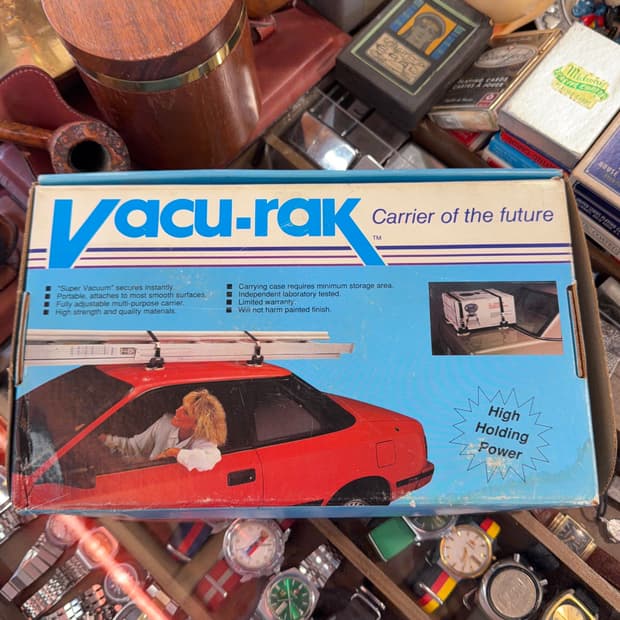 빈티지 소품 Vacu-Rak 브랜드 진공 차량 탑 랙 캐리어