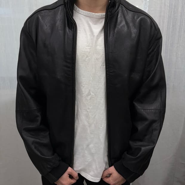 JOS A BANK 빈티지 리얼레더 집업 블루종 가죽 자켓