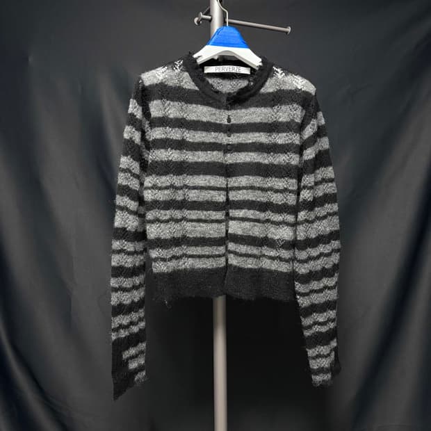 F) PERVERZE THICK STRIPE KNIT CARDIGAN