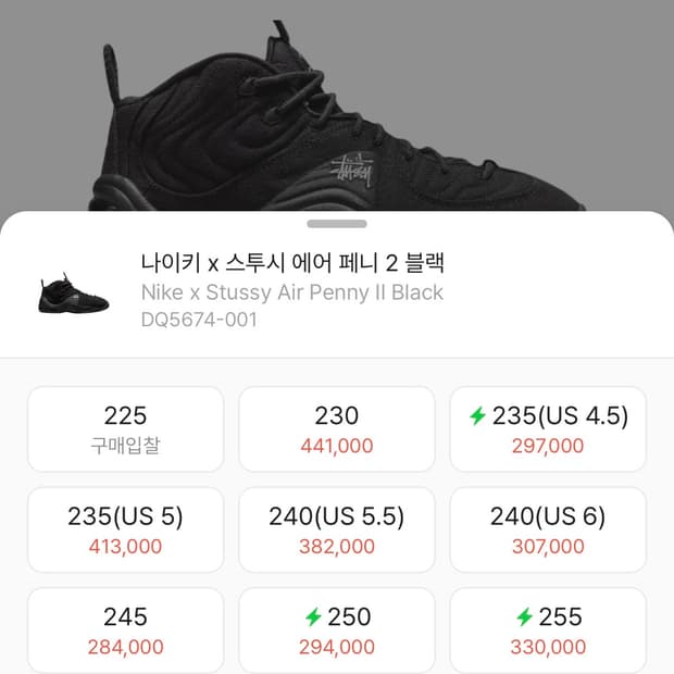 나이키 스투시 에어 페니 2 블랙 250