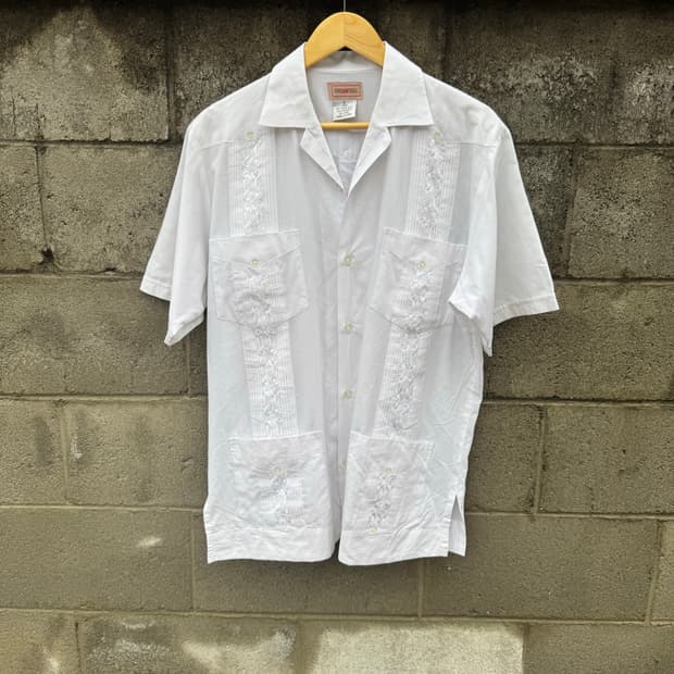 Mycubanstore 빈티지 구아야베라 쿠바 셔츠 화이트 L