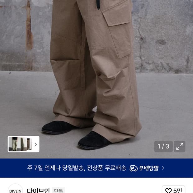 (1) 다이브인 베른 카고 팬츠 올리브 베이지
